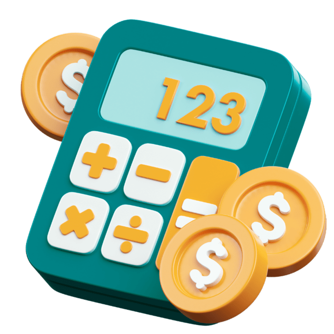 3D calculator with gold dollar coins